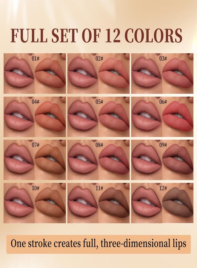 Aseawave Matte Lip Liner Set, 12 Colors Brown Tone Natural Lip Makeup, Ultra Fine Lip Liner & Eyeliner Set, Creamy, Long Lasting, High Pigmented Pencil, Various Shades of Brown - Image 2